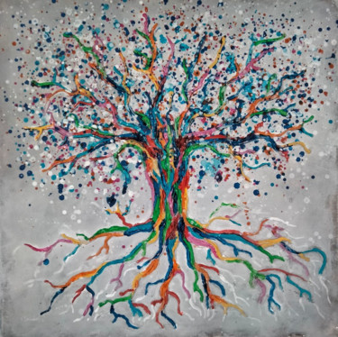 Malerei mit dem Titel "Arbre de vie multic…" von Lune Et Animo, Original-Kunstwerk, Acryl