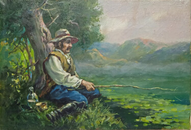 Картина под названием "Рыбак" - Евгений Лунёв, Подлинное произведение искусства, Масло