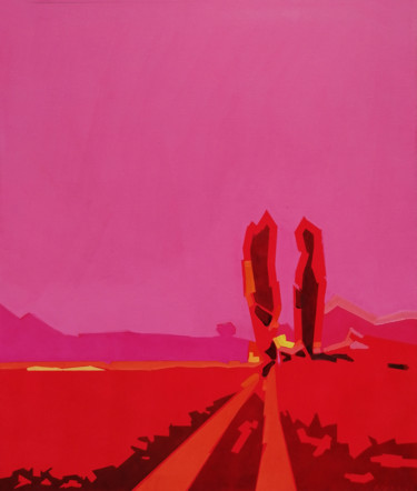 Картина под названием "Landscape in Pink" - Marian Luniv, Подлинное произведение искусства, Масло