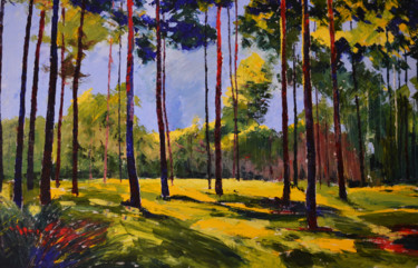 Schilderij getiteld "Pine Forest" door Marian Luniv, Origineel Kunstwerk, Olie