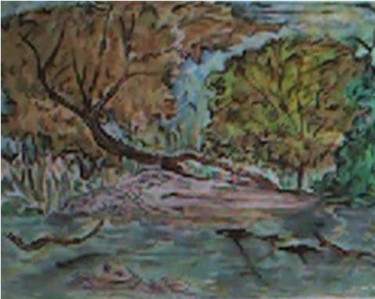Peinture intitulée "Au bord de l'eau" par Luna, Œuvre d'art originale, Huile