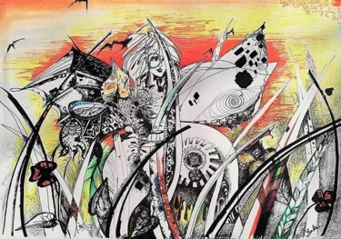 Zeichnungen mit dem Titel "Summer warrior" von Lenka Urbanikova, Original-Kunstwerk, Kugelschreiber