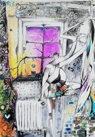 Drawing titled "Window" by Lenka Urbanikova, Original Artwork, Ballpoint pen
