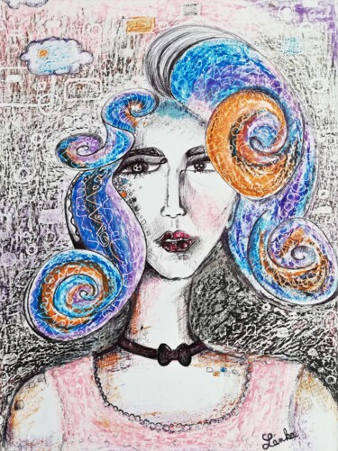 Desenho intitulada "Madam's hair" por Lenka Urbanikova, Obras de arte originais, Pastel