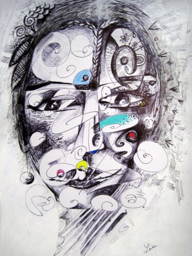 Drawing titled "thinking" by Lenka Urbanikova, Original Artwork, Ballpoint pen