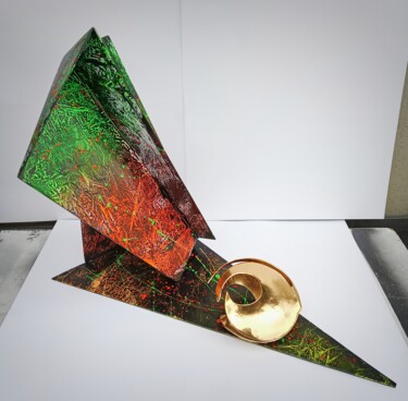 Skulptur mit dem Titel "Goldenhead2" von Lurè Perlotto, Original-Kunstwerk, Metalle