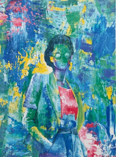 Peinture intitulée "Blue girl with  a r…" par Luro, Œuvre d'art originale, Acrylique