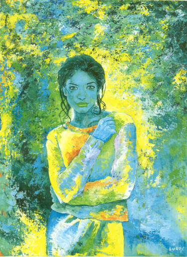 Malerei mit dem Titel "Blue girl" von Luro, Original-Kunstwerk, Acryl Auf Keilrahmen aus Holz montiert