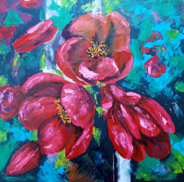 Картина под названием "Large red flowers" - Tatyana Lysenko, Подлинное произведение искусства, Масло