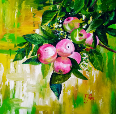 Painting titled "Branch with apples" by Tatyana Lysenko, Original Artwork, Oil