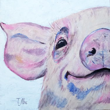 Malerei mit dem Titel "Cute pig" von Tatyana Lysenko, Original-Kunstwerk, Öl