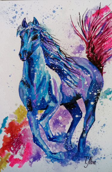 Painting titled "Blue Horse" by Tatyana Lysenko, Original Artwork, Oil