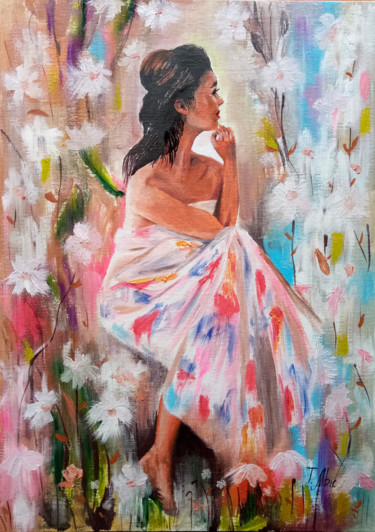 Peinture intitulée "Woman Sitting in Fl…" par Tatyana Lysenko, Œuvre d'art originale, Huile