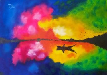 Schilderij getiteld "Fisherman at Sunset" door Tatyana Lysenko, Origineel Kunstwerk, Olie