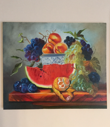 Painting titled "Stillleben Obstscha…" by Liudmila Cyranek, Original Artwork, Oil