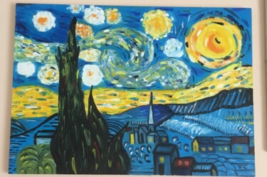 Malerei mit dem Titel "Sternen Nacht" von Liudmila Cyranek, Original-Kunstwerk, Öl