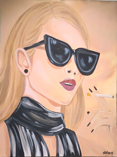 绘画 标题为“Blonde sunglasses A…” 由Lussy, 原创艺术品, 丙烯 安装在木质担架架上