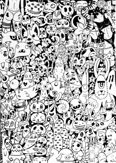 Картина под названием "Fukushima monochrom…" - Lussy, Подлинное произведение искусства, Маркер Установлен на Деревянная рама…