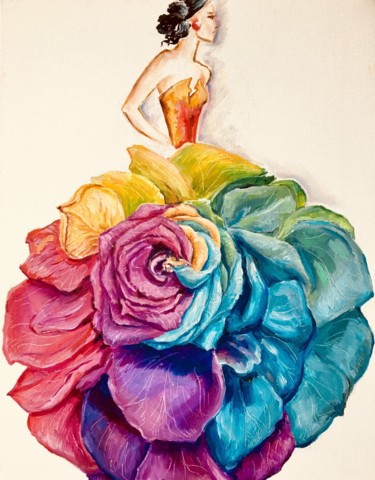 "Woman in roses" başlıklı Tablo Lusy Akopova tarafından, Orijinal sanat, Petrol