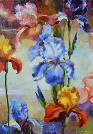 Painting titled "Iris Flower" by Lutokhina, Original Artwork, Oil