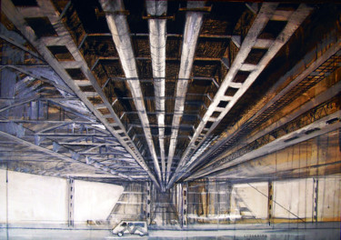 Painting titled "Under the bridge" by Lutokhina, Original Artwork, Oil