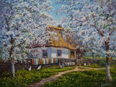 Картина под названием "Oil painting landsc…" - Sergei Korotkov, Подлинное произведение искусства, Масло Установлен на Деревя…