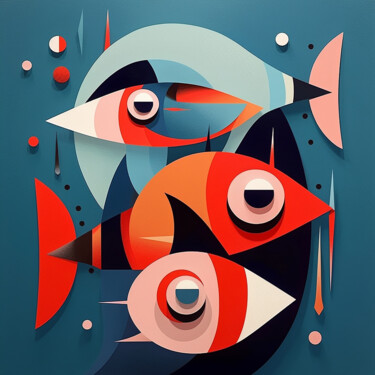 Arte digitale intitolato "Bauhaus Fishes" da Luuk Denekamp, Opera d'arte originale, Immagine generata dall'IA