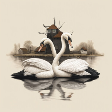 Digital Arts titled "Swans in Holland" by Luuk Denekamp, Original Artwork, AI generated image