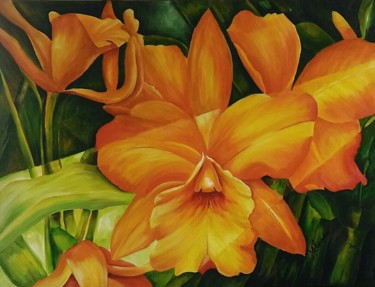 Painting titled "Orquídea Tropical" by Eliana Molnar, Original Artwork, Acrylic
