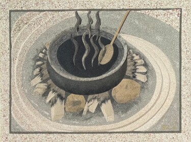 Γλυπτική με τίτλο "feu de bois" από Luxiane Et Élodie Edmond, Αυθεντικά έργα τέχνης, Άμμος