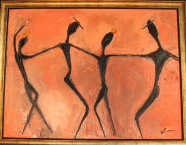 Картина под названием "Танцующие у огня." - Анатолий Лютенко, Подлинное произведение искусства, Масло