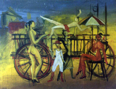 Картина под названием "Бродячий цирк" - Lavrent Vardanyan, Подлинное произведение искусства, Масло