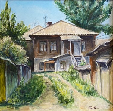 Картина под названием "Старые дома по ул.С…" - Lonely Wolf, Подлинное произведение искусства, Масло Установлен на Деревянная…