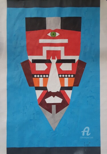 Collagen mit dem Titel "Untitled-Mask 2" von Lwazi 99 Art, Original-Kunstwerk, Collagen
