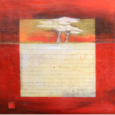 Painting titled "ROUGE/OR" by Ly-Rose, Original Artwork, Oil