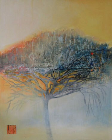 Peinture intitulée "Le pin de février" par Ly-Rose, Œuvre d'art originale, Huile Monté sur Châssis en bois