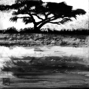 Painting titled "Arbre en noir et bl…" by Ly-Rose, Original Artwork