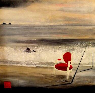 Peinture intitulée "voltaire-a-la-plage…" par Ly-Rose, Œuvre d'art originale, Autre