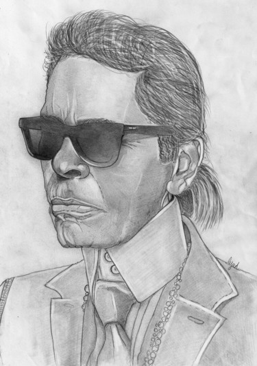 Dessin intitulée "Karl Lagerfeld" par Eric Schroedel, Œuvre d'art originale, Graphite