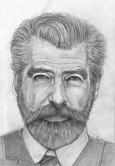 Drawing titled "Pierce Brosnan" by Eric Schroedel, Original Artwork, Graphite