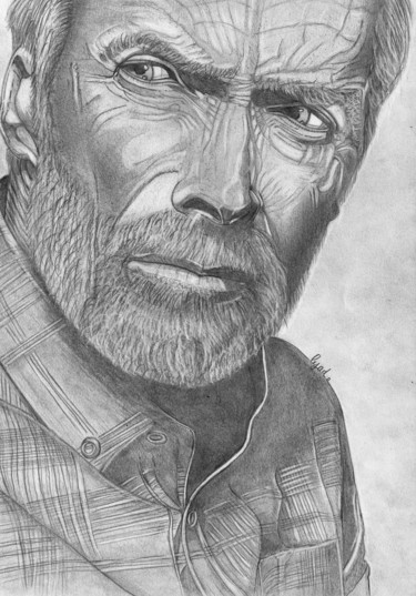 Dessin intitulée "Clint Eastwood" par Eric Schroedel, Œuvre d'art originale, Graphite