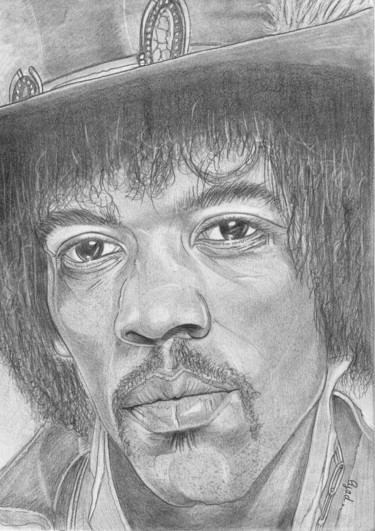 Dessin intitulée "Jimi Hendrix" par Eric Schroedel, Œuvre d'art originale, Graphite