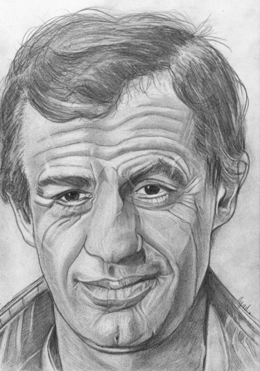 Drawing titled "Jean Paul Belmondo" by Eric Schroedel, Original Artwork, Graphite