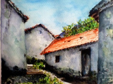 Peinture intitulée "Ruelle de Kabylie '…" par Lyazid Chikdene, Œuvre d'art originale, Aquarelle