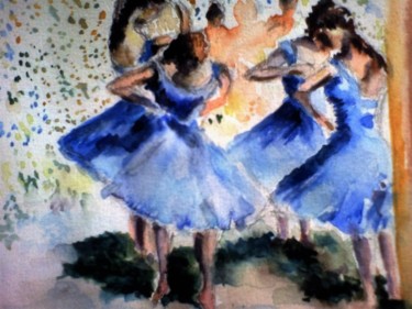 Painting titled "Les danseuses bleue…" by Lyazid Chikdene, Original Artwork, Watercolor