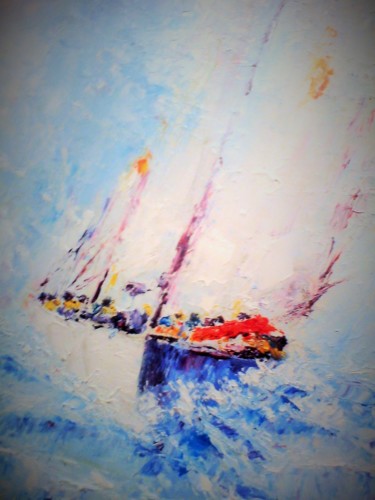 Painting titled "Tempête en mer" by Lyazid Chikdene, Original Artwork, Oil