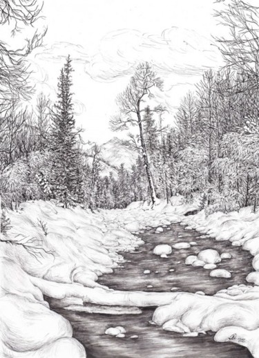 Drawing titled "река Голая" by Lydmila Ignashkina, Original Artwork