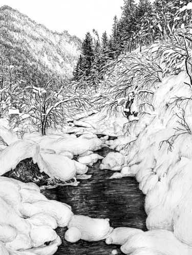 Рисунок под названием "Река Слюдянка, янва…" - Lydmila Ignashkina, Подлинное произведение искусства, Другой