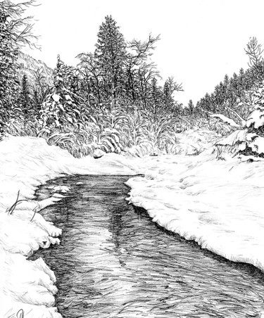 Рисунок под названием "Река Слюдянка, янва…" - Lydmila Ignashkina, Подлинное произведение искусства, Другой