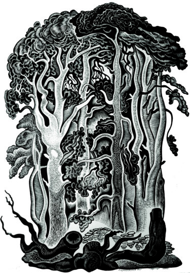 Отпечатки и Гравюры под названием "La forêt de Karagay…" - Lydia Aristova-Jacquemin, Подлинное произведение искусства, Линог…